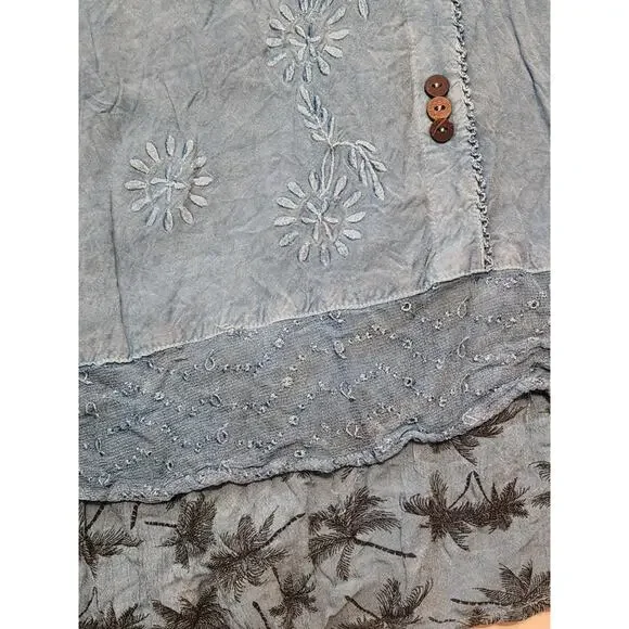 Raya Sun Chambray Swing Dress, Floral Embroidered, XL - Picture 2 of 6